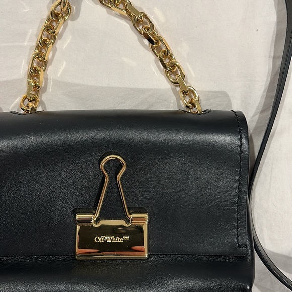 Off-White BNWT Black Leather Mini Gold Binder Crossbody Bag - Picture 2 of 9